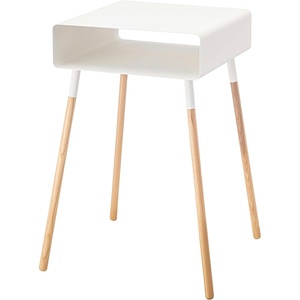 YAMAZAKI Home Plain Side Table with Open Storage Shelf, Rectangular Accent Space Saving Living Room Bedroom Couch End Table – Short, 14″ – Steel + Wood(White)
