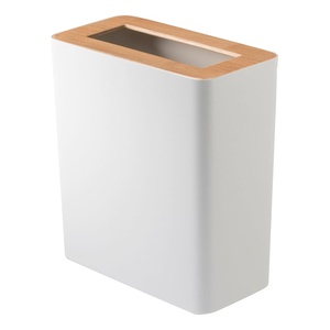 YAMAZAKI Home Rin Trash Can – Small Modern Home Wastebasket for Bathroom Kitchen Office – Rectangle – Steel + Wood(Ash)