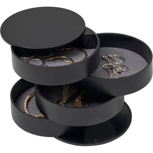 YAMAZAKI Home Rotating Jewelry Organizer, 4-Tier Storage Box, Stacked Accessory Trays(Black)