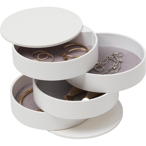 YAMAZAKI Home Rotating Jewelry Organizer, 4-Tier Storage Box, Stacked Accessory Trays(White)