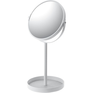 YAMAZAKI Home Round Standing Mirror – Bathroom and Bedroom Organizer with Tray – No Assembly Req.(White)