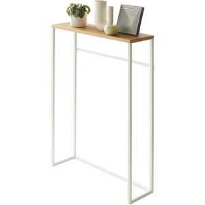 YAMAZAKI Home Slim Console Table – Narrow Entryway Table (24 Inch) with Hooks, Ultra-Shallow Skinny Table for Small Spaces, Modern White Narrow Console Table, Steel + Wood, Easy Assembly | Modern(White)
