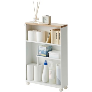 YAMAZAKI Home Slim Rolling Storage Cart – Narrow Bathroom Storage Cabinet with Handle, Slim Bathroom Storage Cart with Wheels, Easy Assembly, Steel + Wood, Yellow, 27″ – Steel -(White)