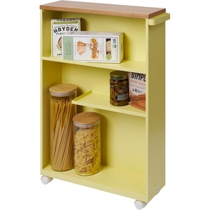 YAMAZAKI Home Slim Rolling Storage Cart – Narrow Bathroom Storage Cabinet with Handle, Slim Bathroom Storage Cart with Wheels, Easy Assembly, Steel + Wood, Yellow, 27″ – Steel -(Yellow)