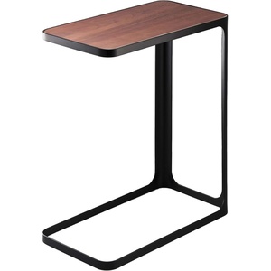 YAMAZAKI Home Small Metal and Wood Bedside Compact Side Table for Modern Living Room – Narrow C Shaped Slim End Table Steel One Size Black(Black)