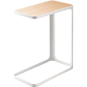 YAMAZAKI Home Small Metal and Wood Bedside Compact Side Table for Modern Living Room – Narrow C Shaped Slim End Table Steel One Size Black(White)