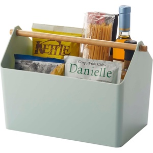YAMAZAKI Home Storage Organizer/Cleaning Caddy/Storage Basket with Handle Plastic + Wood One Size White(Mint)