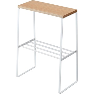 YAMAZAKI Home Tosca Narrow Living Room End Table – Slim Side Storage Shelf Stand Furniture Metal and Wood Modern Skinny Accent Table, 22″ – Steel + Wood(White)