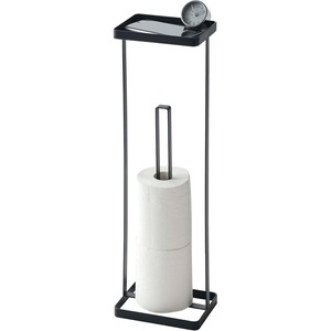 YAMAZAKI Home Tower Roll Paper Stand with Tray – Steel – Holds 3 Toilet Paper Rolls(Black)