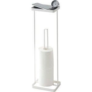 YAMAZAKI Home Tower Roll Paper Stand with Tray – Steel – Holds 3 Toilet Paper Rolls(White)