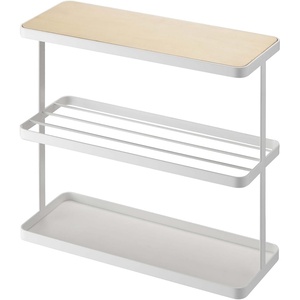 YAMAZAKI Home Tower Side Table with Storage Tier Shelves Narrow, Narrow Wooden and Metal End Table for Bedside Or Living Room, 17″ – Steel(White)