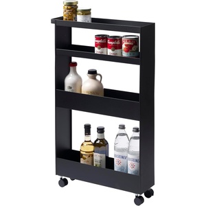 YAMAZAKI Home Tower Slim 4-Tier Rolling Storage Cart – Mobile Organizer for Kitchen Or Bathroom, 31.7″ – Steel -(Black)
