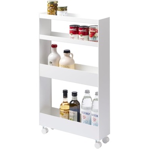 YAMAZAKI Home Tower Slim 4-Tier Rolling Storage Cart – Mobile Organizer for Kitchen Or Bathroom, 31.7″ – Steel -(White)