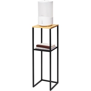 YAMAZAKI Home Tower Two-Tier Display & Corner Storage Shelf, Entryway Or Bedside Console Table for Humidifiers Or Plants, 31.5″ – Steel + Wood(Black)