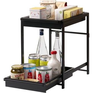 YAMAZAKI Home Tower Under-Sink Rack with Pull-Out Shelf, Versatile Kitchen Cabinet Storage Drawers, 2 Tiers, Sturdy Organization System – Steel(Black)