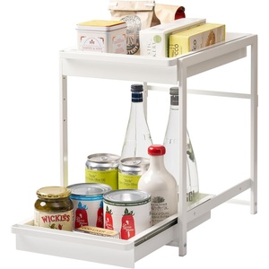 YAMAZAKI Home Tower Under-Sink Rack with Pull-Out Shelf, Versatile Kitchen Cabinet Storage Drawers, 2 Tiers, Sturdy Organization System – Steel(White)