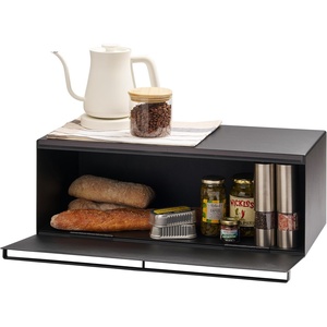 YAMAZAKI Home Tower Wide Bread Box Keeper Holder Container, Metal Bread Holder Saver, Large Counter Storage – Steel(Black)