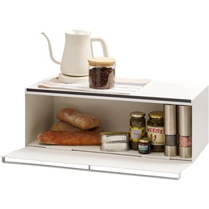 YAMAZAKI Home Tower Wide Bread Box Keeper Holder Container, Metal Bread Holder Saver, Large Counter Storage – Steel(White)