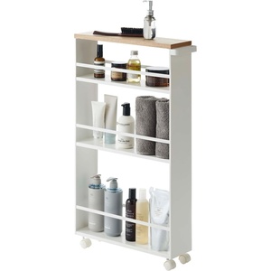 YAMAZAKI home Tower Rolling Slim Storage Cart With Handle White(White)