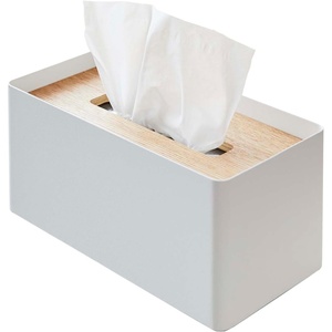Yamazaki Home Rin Reusable Tissue Box Cover Metal Holder Container Case with Natural Wooden Lid – Steel(Ash)