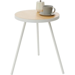 Yamazaki Home Side Table, Bedside or Coffee End Table For Living Room Or Bedroom, Modern Small Circle Pedestal Night Table, Steel + Wood, Minimal Assembly Req. White(White)