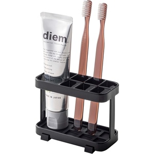 Yamazaki Home Toothbrush and Toothpaste Holder for Bathroom Countertop, Steel, Water Resistant, No Assembly Req.(Black)