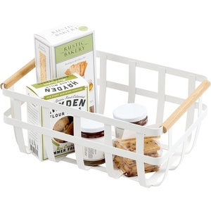 Yamazaki Home Tosca Storage Basket – Home Organizer Bin Holder With Wooden Handle – Medium – Steel + Wood -(One Size)