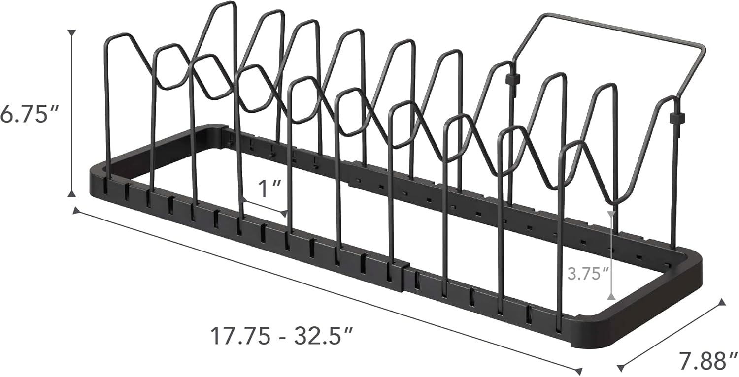 image:imageYAMAZAKI Home Adjustable Lid amp Pan Organizer Kitchen Drawer Storage Shelf Rack Steel One Size BlackBlack