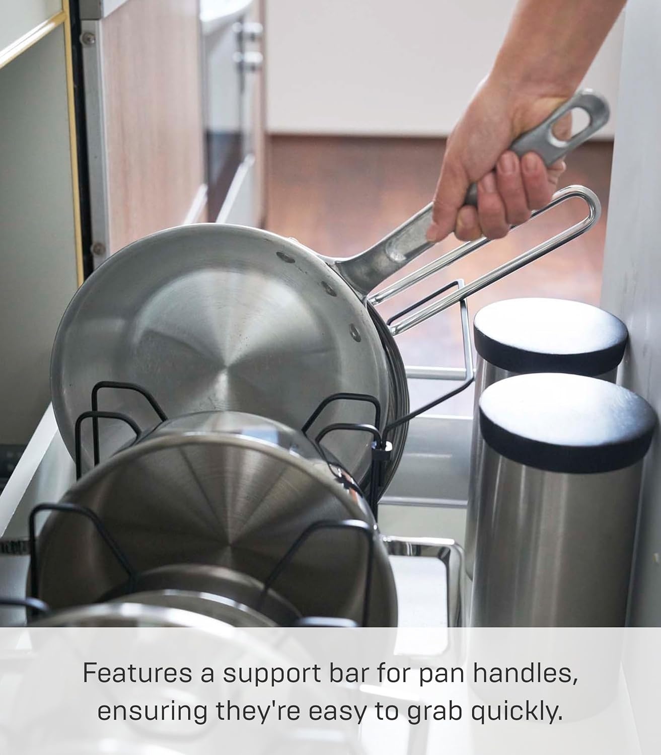 image:imageYAMAZAKI Home Adjustable Lid amp Pan Organizer Kitchen Drawer Storage Shelf Rack Steel One Size BlackBlack
