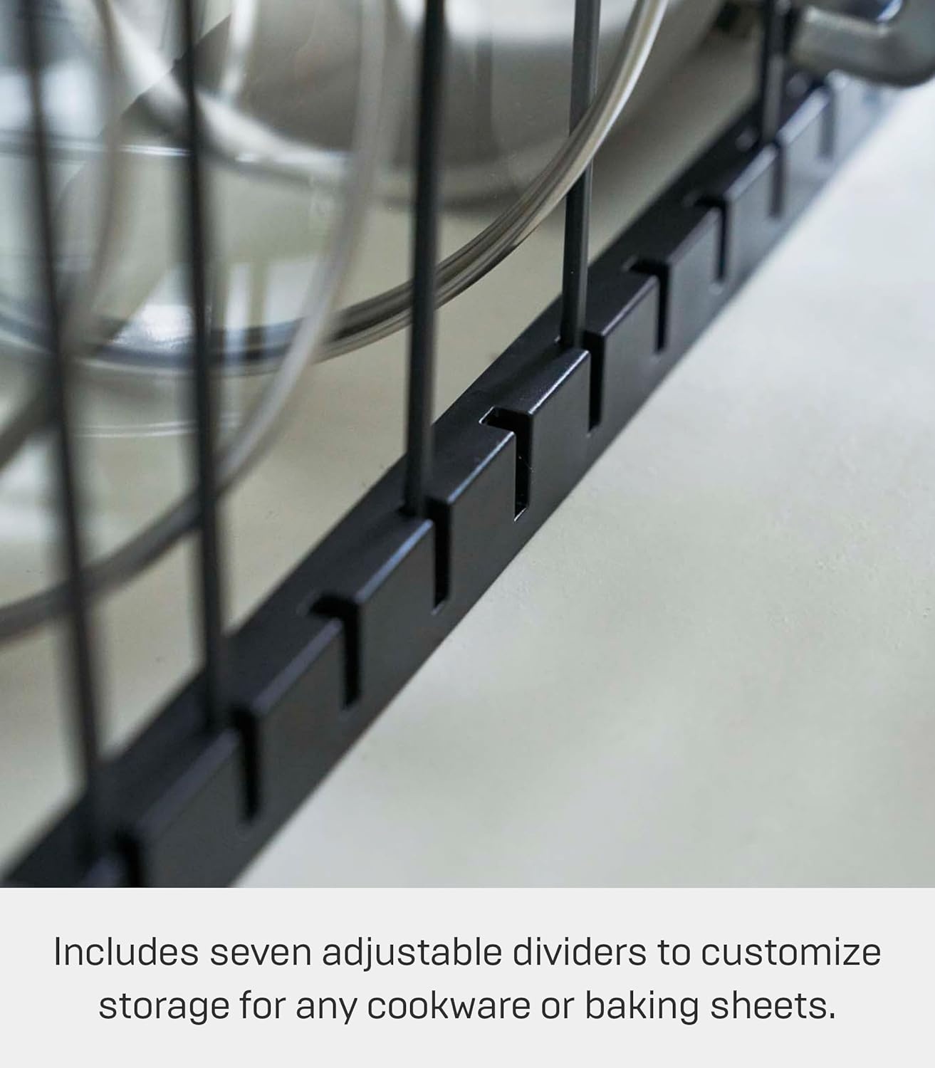 image:imageYAMAZAKI Home Adjustable Lid amp Pan Organizer Kitchen Drawer Storage Shelf Rack Steel One Size BlackBlack