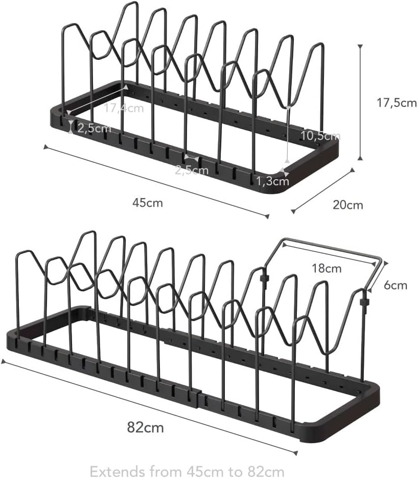 image:imageYAMAZAKI Home Adjustable Lid amp Pan Organizer Kitchen Drawer Storage Shelf Rack Steel One Size BlackBlack