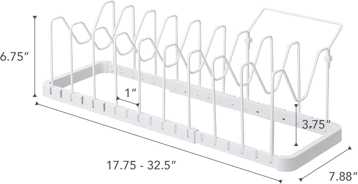image:imageYAMAZAKI Home Adjustable Lid amp Pan Organizer Kitchen Drawer Storage Shelf Rack Steel One Size BlackWhite