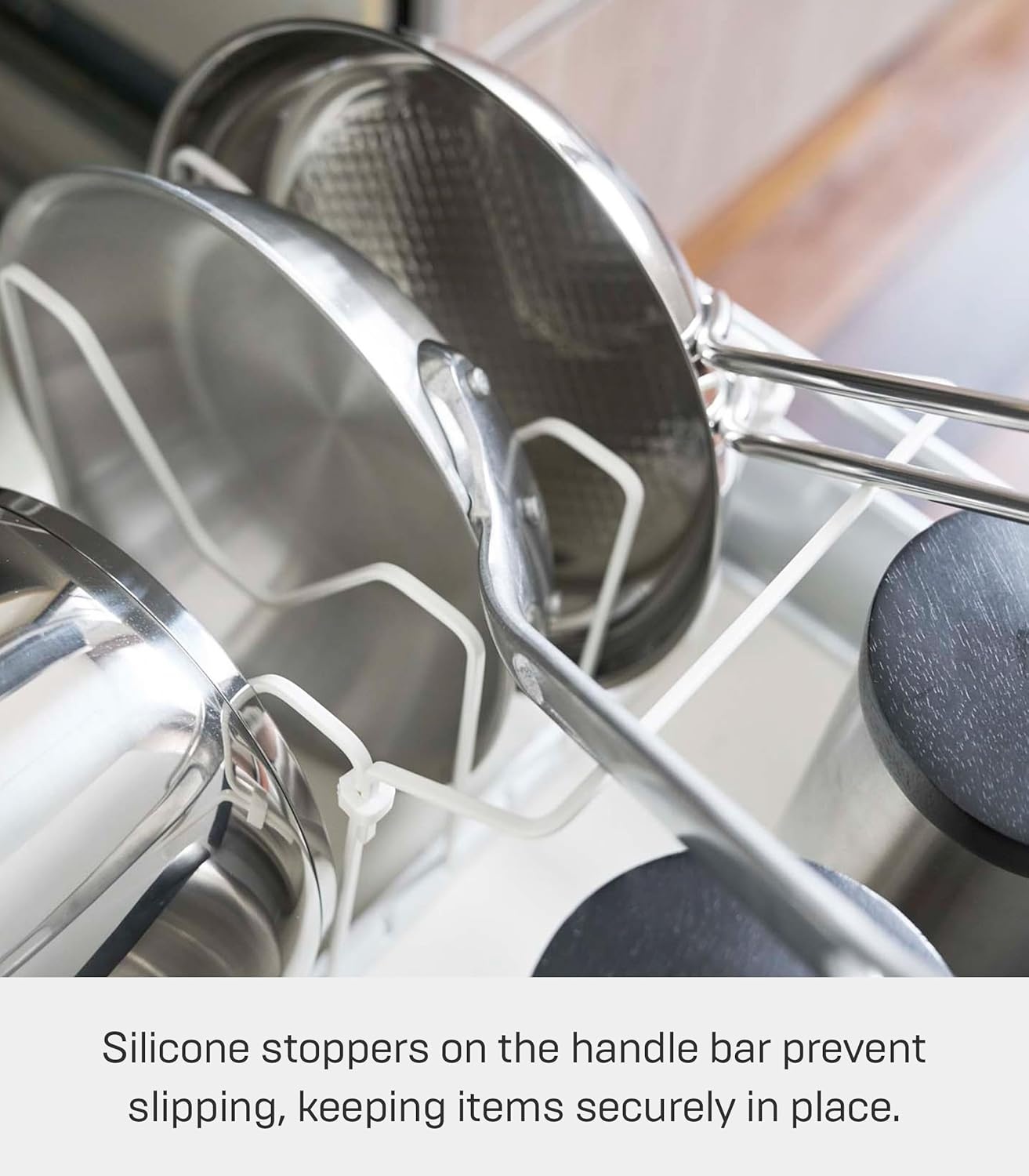 image:imageYAMAZAKI Home Adjustable Lid amp Pan Organizer Kitchen Drawer Storage Shelf Rack Steel One Size BlackWhite