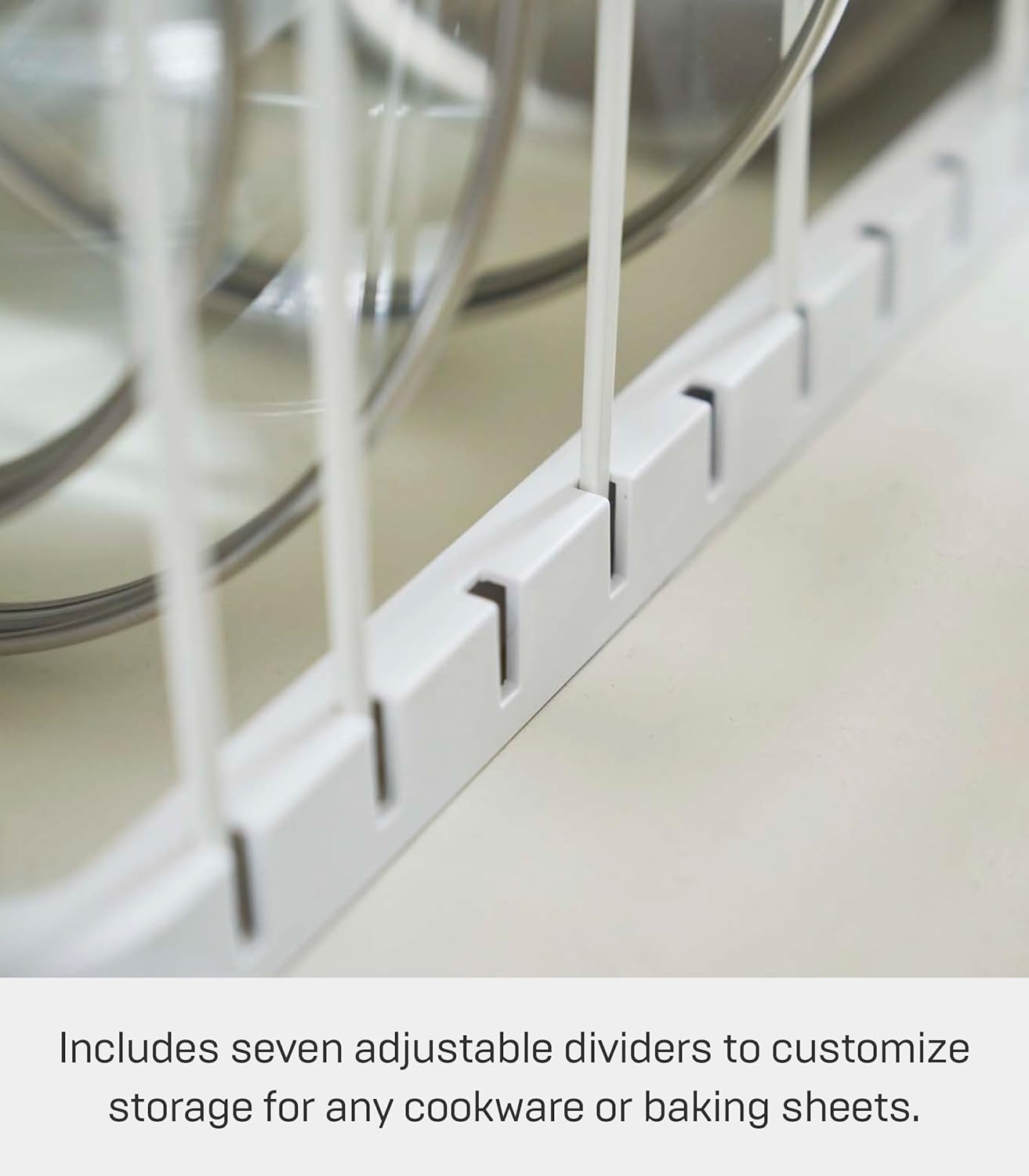 image:imageYAMAZAKI Home Adjustable Lid amp Pan Organizer Kitchen Drawer Storage Shelf Rack Steel One Size BlackWhite