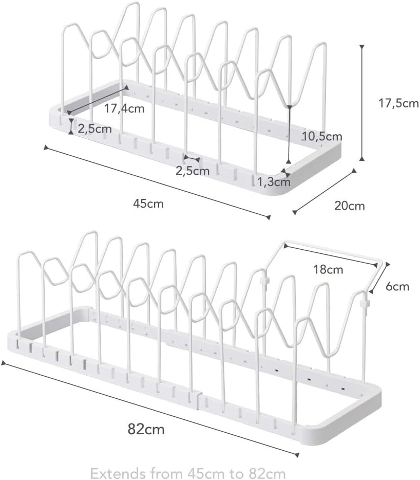 image:imageYAMAZAKI Home Adjustable Lid amp Pan Organizer Kitchen Drawer Storage Shelf Rack Steel One Size BlackWhite