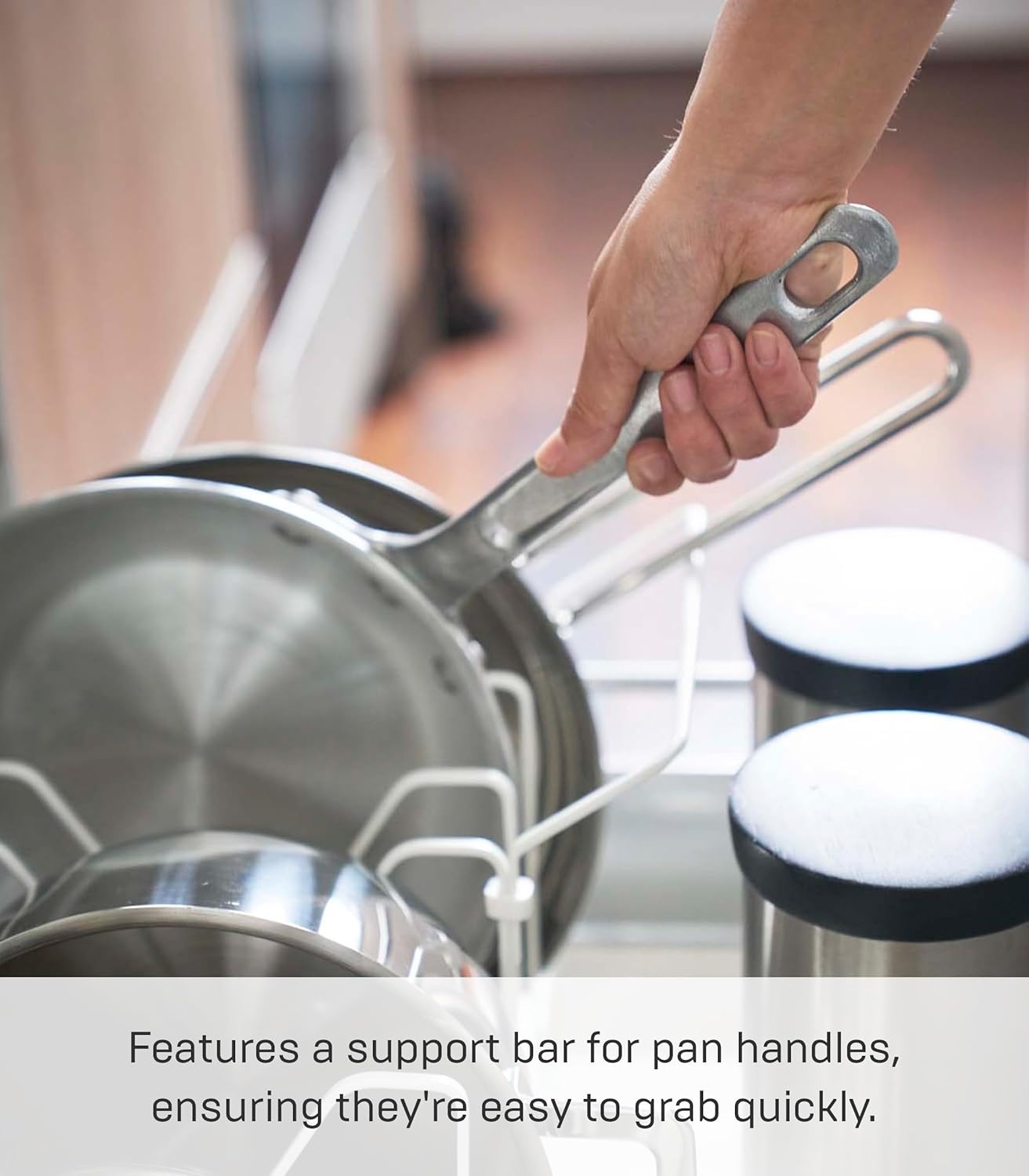 image:imageYAMAZAKI Home Adjustable Lid amp Pan Organizer Kitchen Drawer Storage Shelf Rack Steel One Size BlackWhite