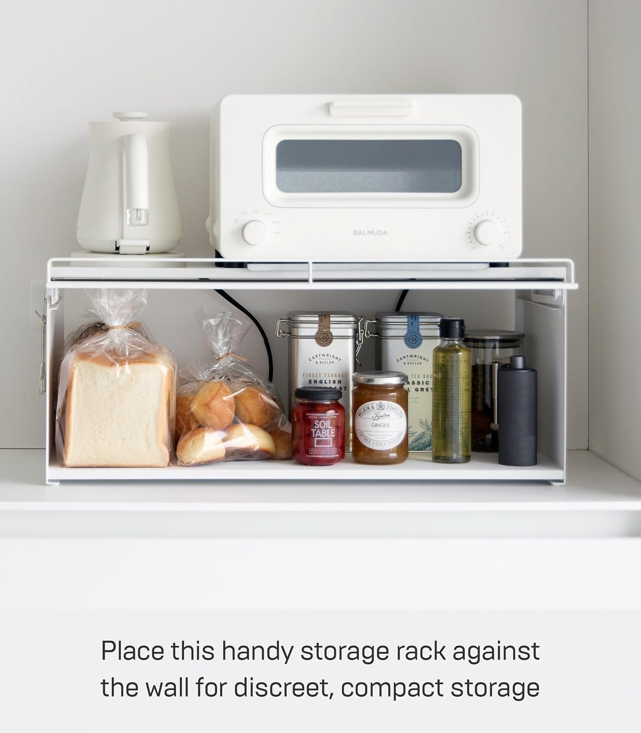 image:imageYAMAZAKI Home BackOpening Kitchen Countertop Storage Rack Compact Organizer with LiftUp Door for Spices Condiments amp Pantry Items Modern Steel Cabinet for Small Spaces SteelWhite
