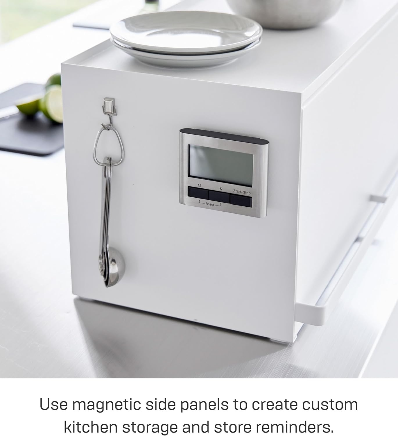 image:imageYAMAZAKI Home BackOpening Kitchen Countertop Storage Rack Compact Organizer with LiftUp Door for Spices Condiments amp Pantry Items Modern Steel Cabinet for Small Spaces SteelWhite