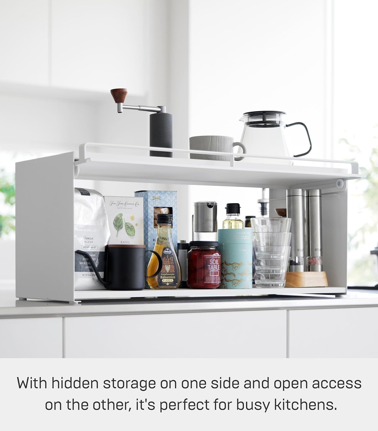 image:imageYAMAZAKI Home BackOpening Kitchen Countertop Storage Rack Compact Organizer with LiftUp Door for Spices Condiments amp Pantry Items Modern Steel Cabinet for Small Spaces SteelWhite