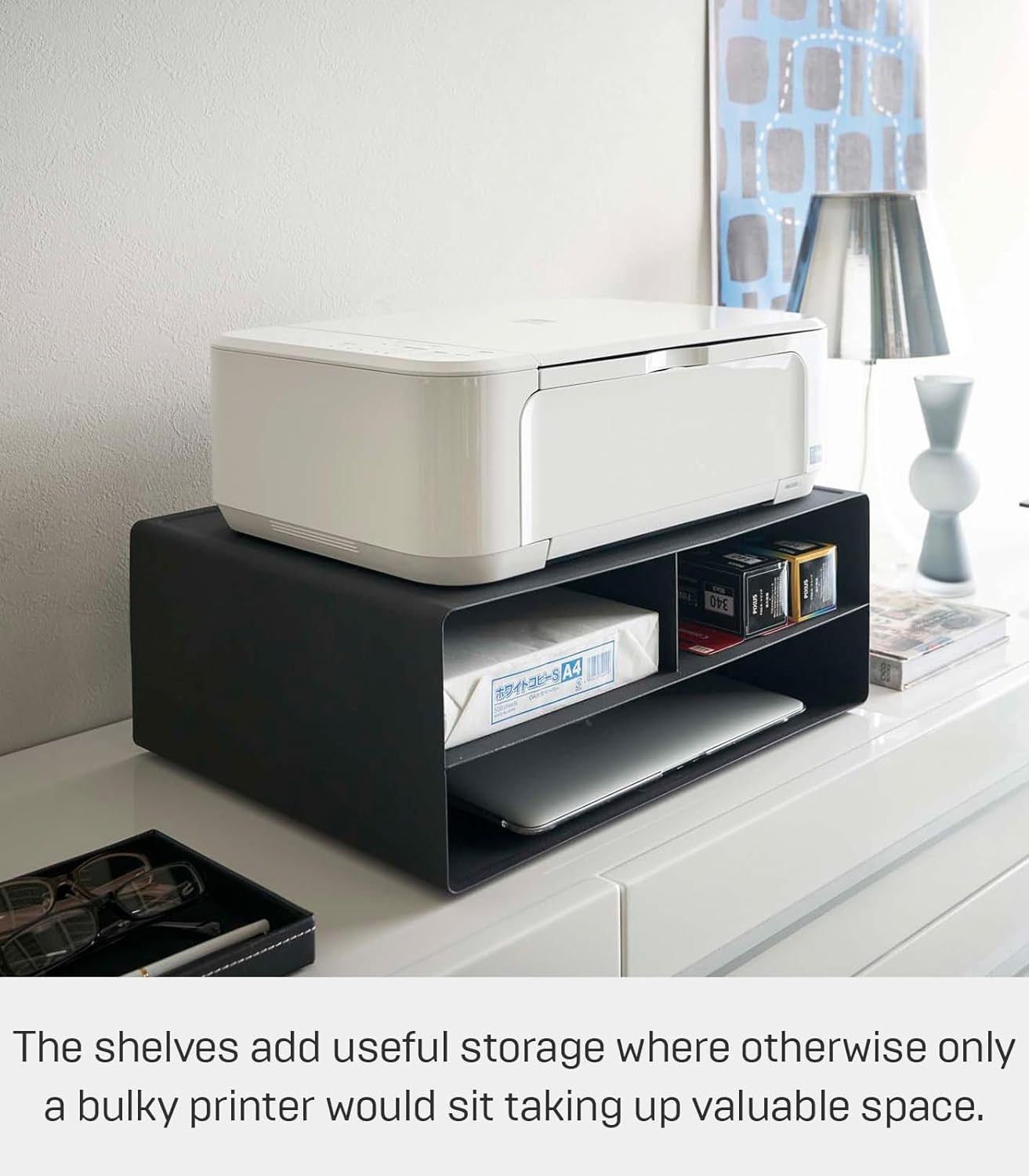 image:imageYAMAZAKI Home Desktop Printer Stand Computer Accessory Office Organizer Steel One Size WhiteBlack