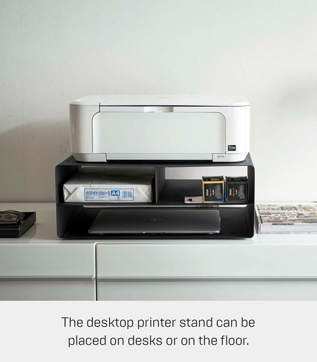 image:imageYAMAZAKI Home Desktop Printer Stand Computer Accessory Office Organizer Steel One Size WhiteBlack