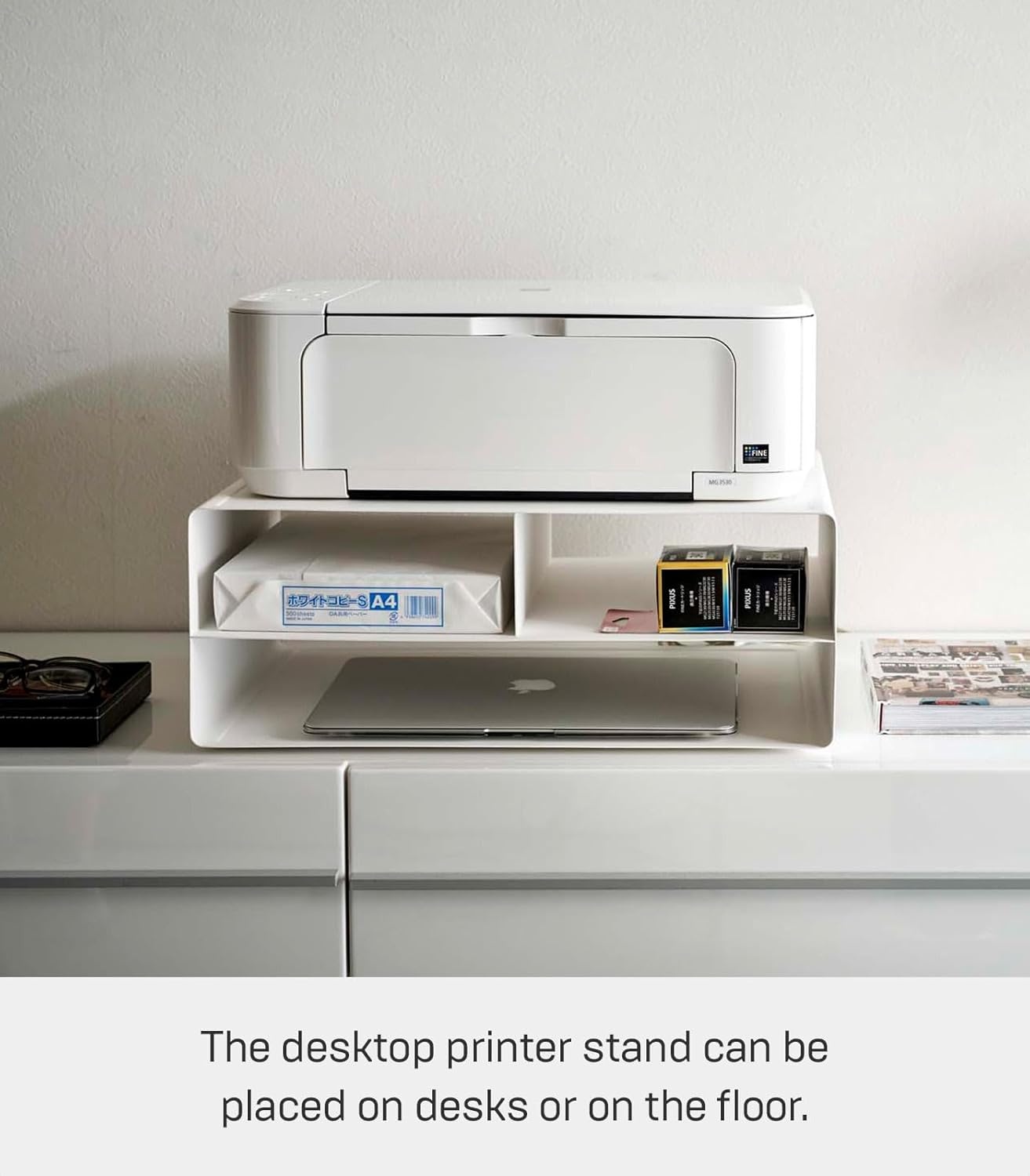 image:imageYAMAZAKI Home Desktop Printer Stand Computer Accessory Office Organizer Steel One Size WhiteWhite