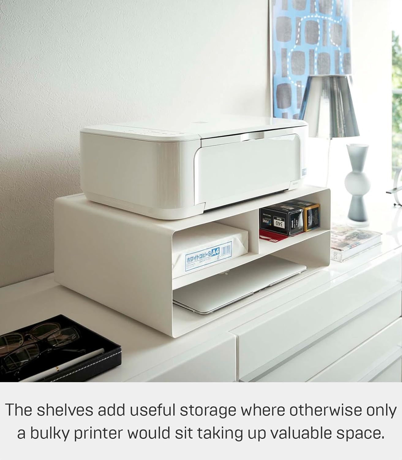 image:imageYAMAZAKI Home Desktop Printer Stand Computer Accessory Office Organizer Steel One Size WhiteWhite