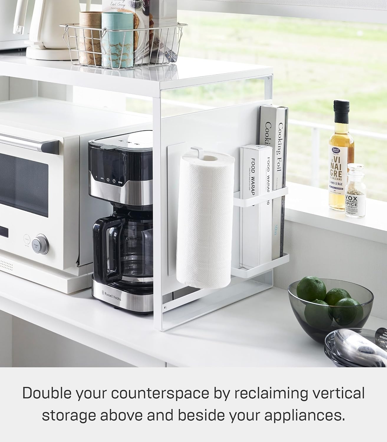 image:imageYAMAZAKI Home Kitchen Appliance Rack Microwave Stand With Steel Side Panel Adjustable Shelves Hooks amp Storage For Countertops Small Kitchen Organizer Modern Minimal Design SteelWhite