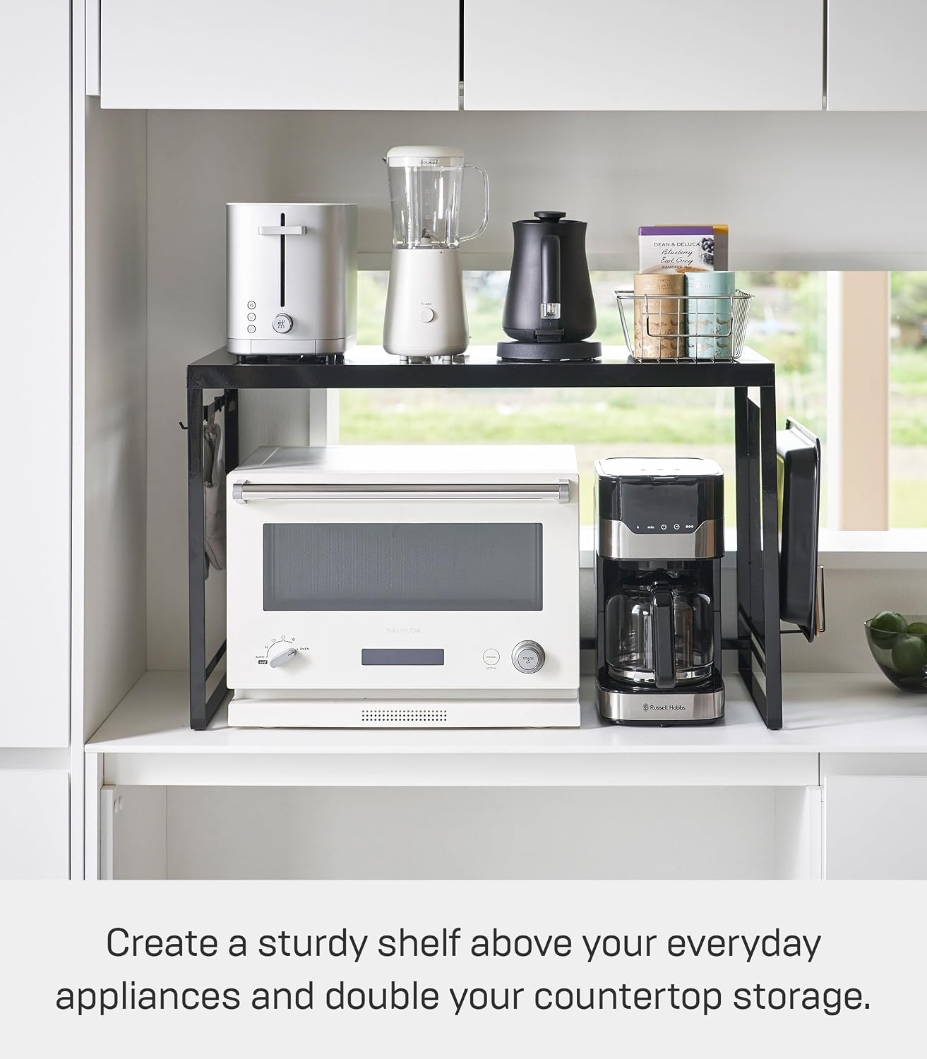 image:imageYAMAZAKI Home Kitchen Appliance Rack Microwave Stand With Steel Side Panel Adjustable Shelves Hooks amp Storage For Countertops Small Kitchen Organizer Modern Minimal Design SteelBlack