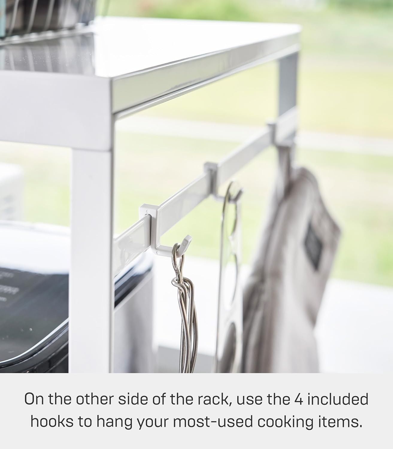 image:imageYAMAZAKI Home Kitchen Appliance Rack Microwave Stand With Steel Side Panel Adjustable Shelves Hooks amp Storage For Countertops Small Kitchen Organizer Modern Minimal Design SteelWhite