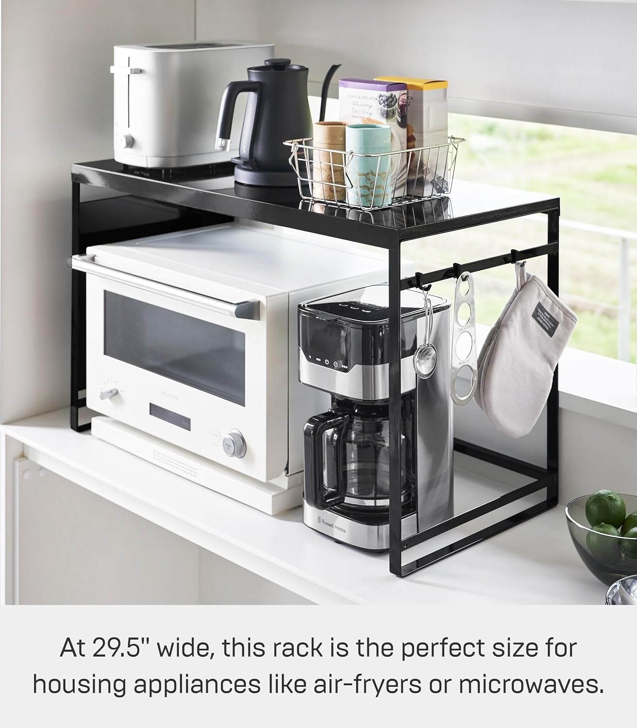 image:imageYAMAZAKI Home Kitchen Appliance Rack Microwave Stand With Steel Side Panel Adjustable Shelves Hooks amp Storage For Countertops Small Kitchen Organizer Modern Minimal Design SteelBlack