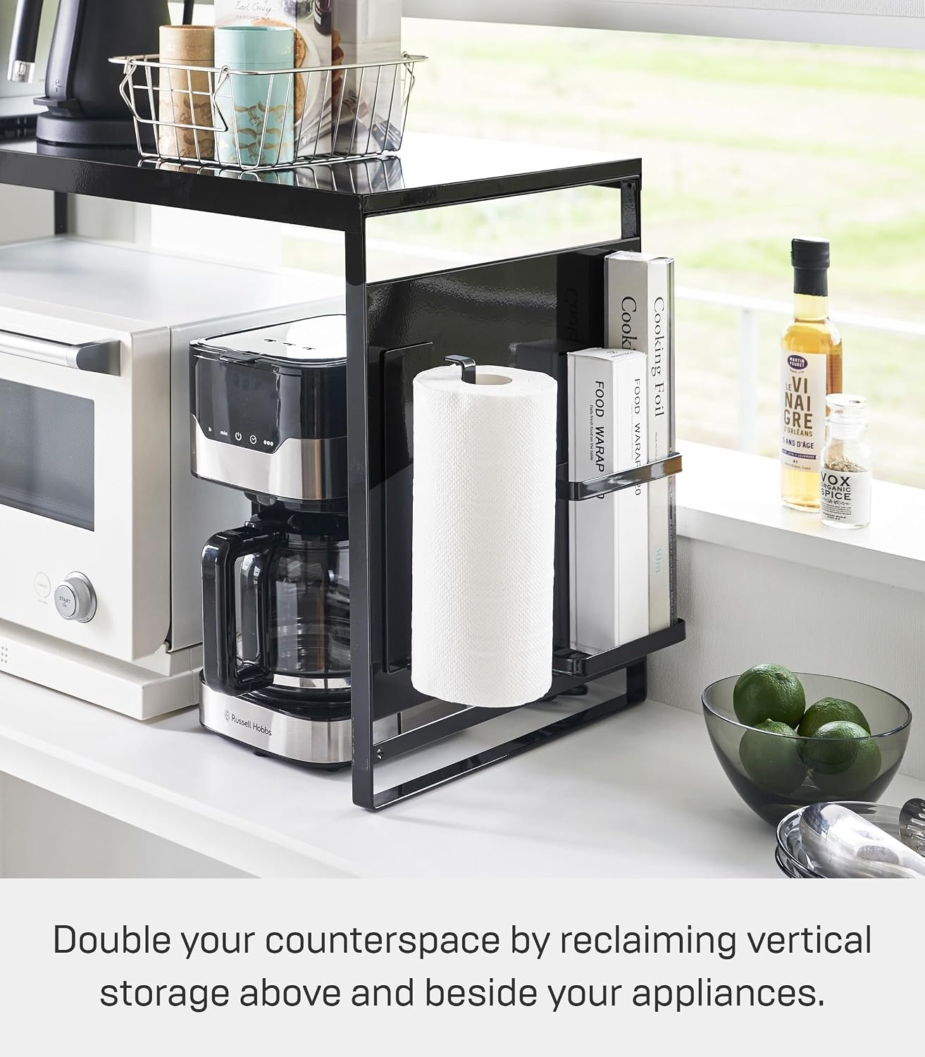 image:imageYAMAZAKI Home Kitchen Appliance Rack Microwave Stand With Steel Side Panel Adjustable Shelves Hooks amp Storage For Countertops Small Kitchen Organizer Modern Minimal Design SteelBlack