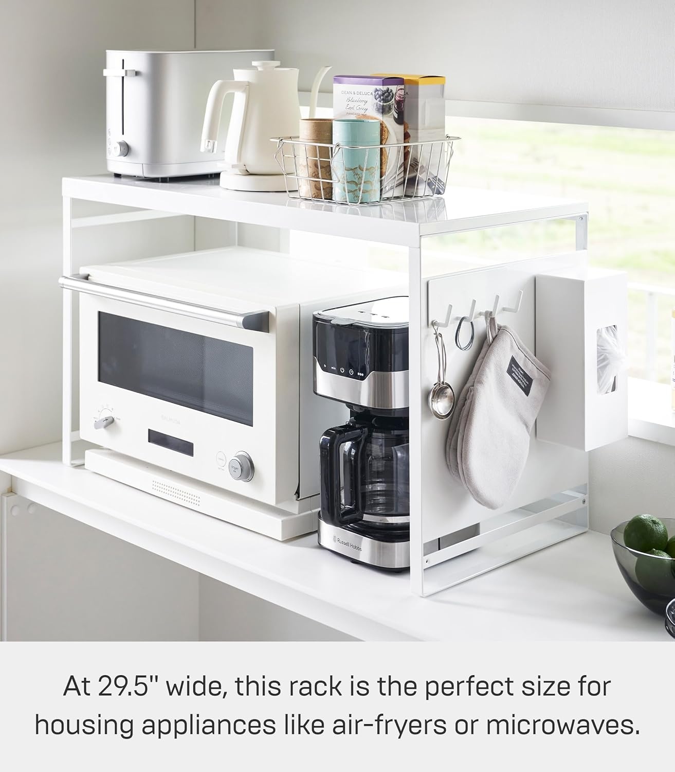 image:imageYAMAZAKI Home Kitchen Appliance Rack Microwave Stand With Steel Side Panel Adjustable Shelves Hooks amp Storage For Countertops Small Kitchen Organizer Modern Minimal Design SteelWhite