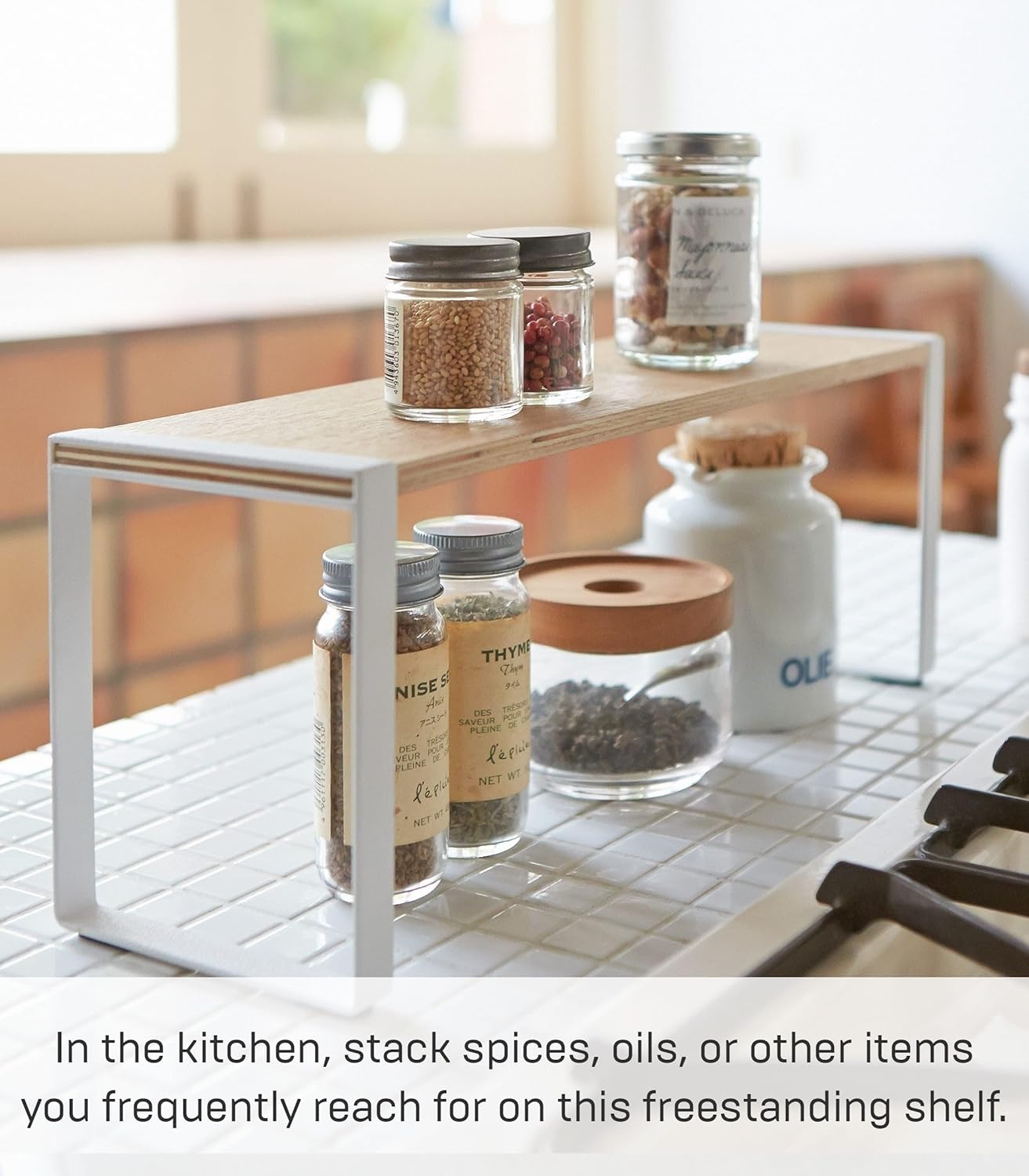 image:imageYAMAZAKI Home Kitchen Rack Counter Storage Shelf Organizer Steel WoodWhiteKitchen Rack Wide